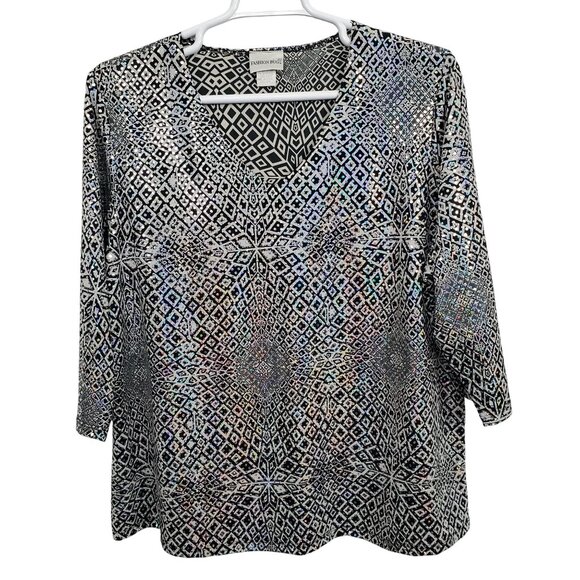 Fashion Bug Size 22 24 Top Mirror Ball Flashy Sequin Geometric Stretch Party - Picture 2 of 14